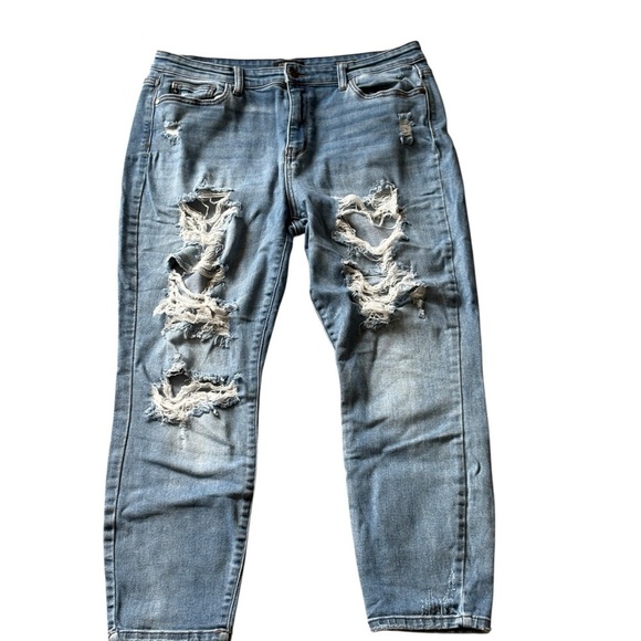 Judy Blue Jeans Womens Size 15/32 Boyfriend Fit Denim Blue Distressed JB82170LT - Picture 2 of 8